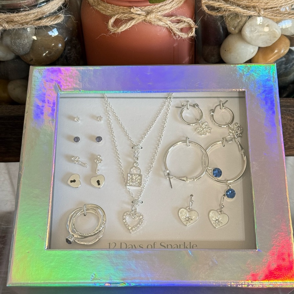12 Days Of Sparkle Cubic Zirconia Earrings, Necklace, Rings Jewelry Gift Box Set
